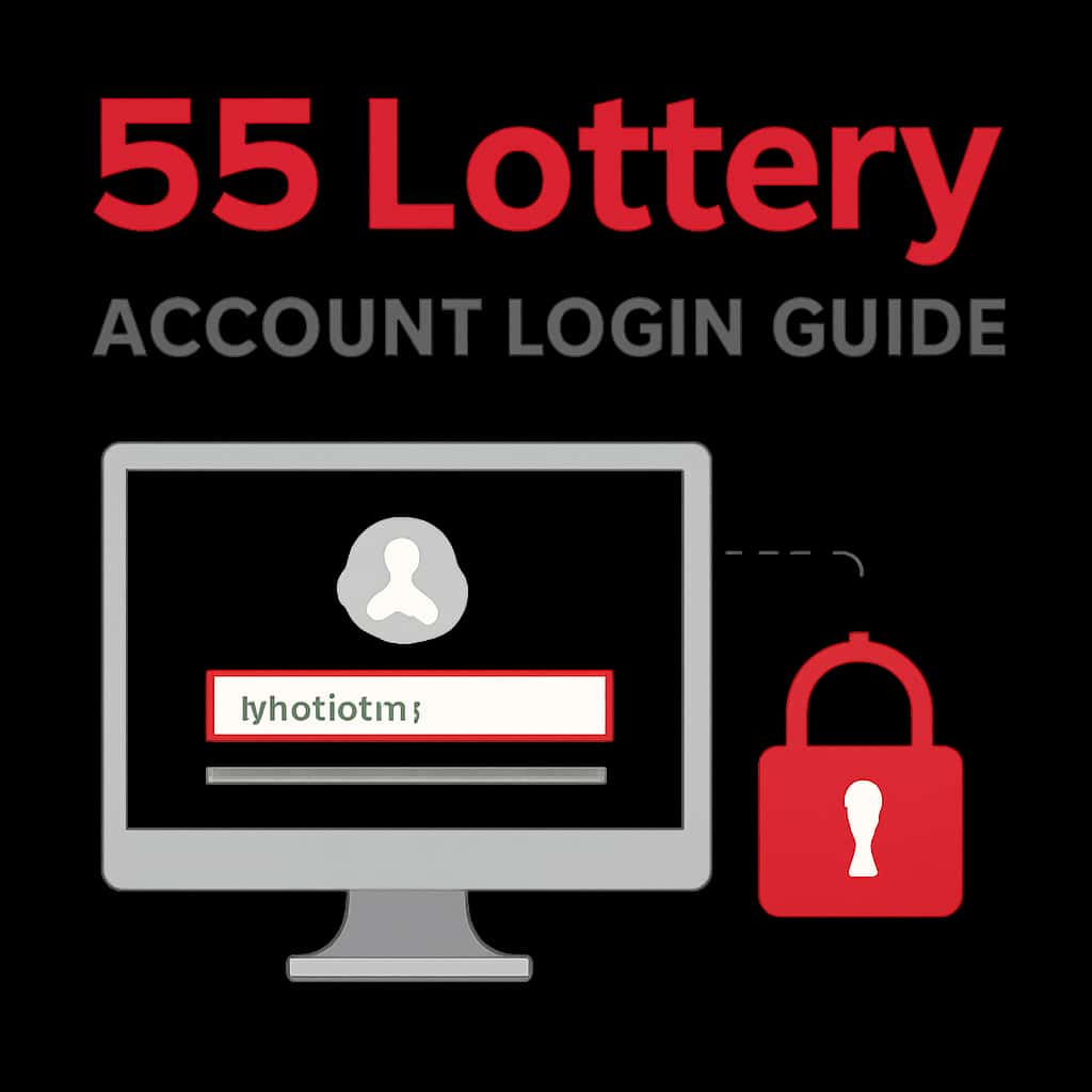 An educational illustration detailing steps in the 55 Lottery account login process.