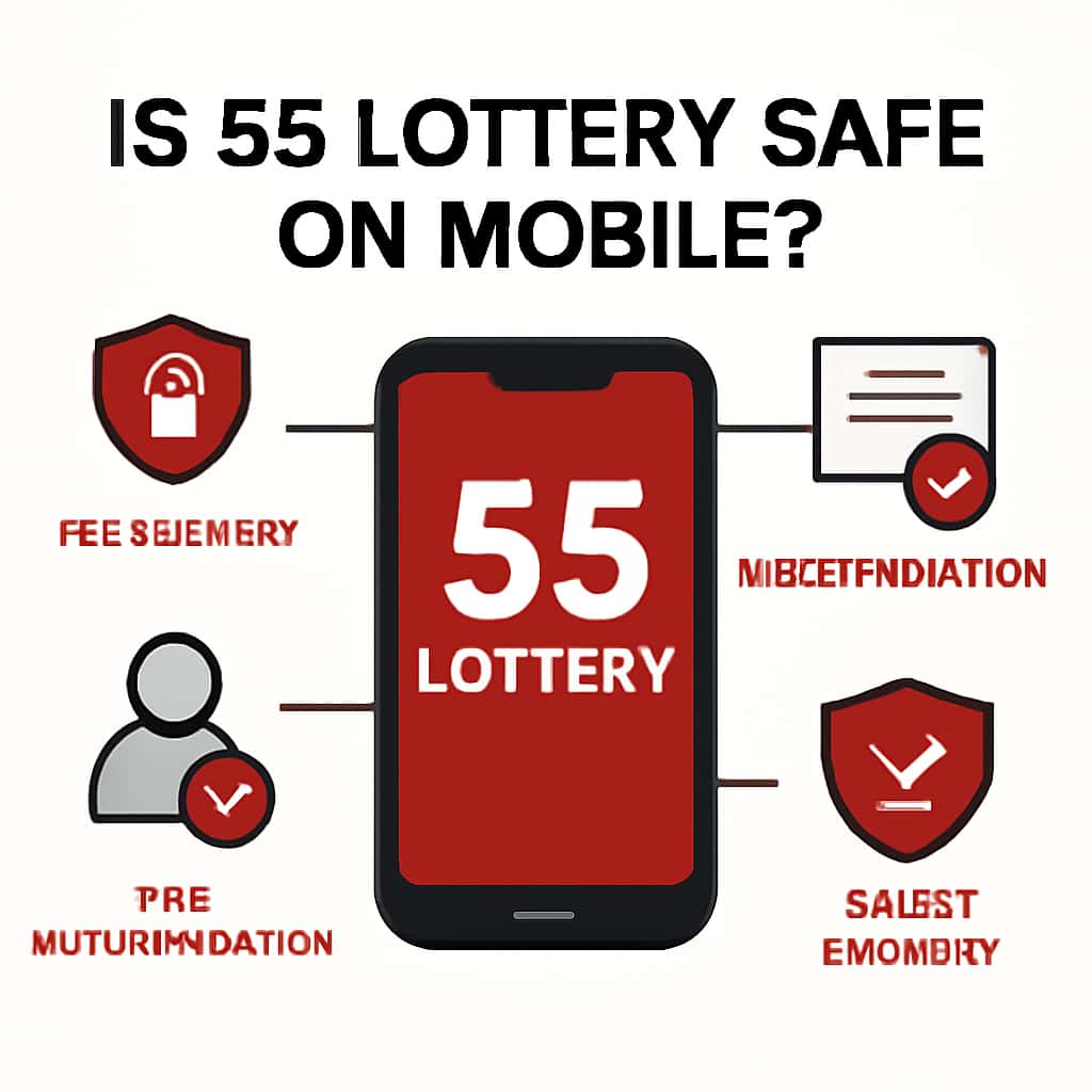 A diagram detailing the security measures for accessing 55 Lottery on mobile devices.