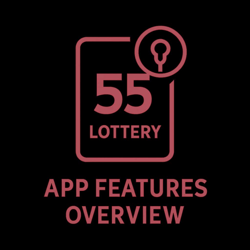 A simple badge design illustrating the 55 Lottery app features.