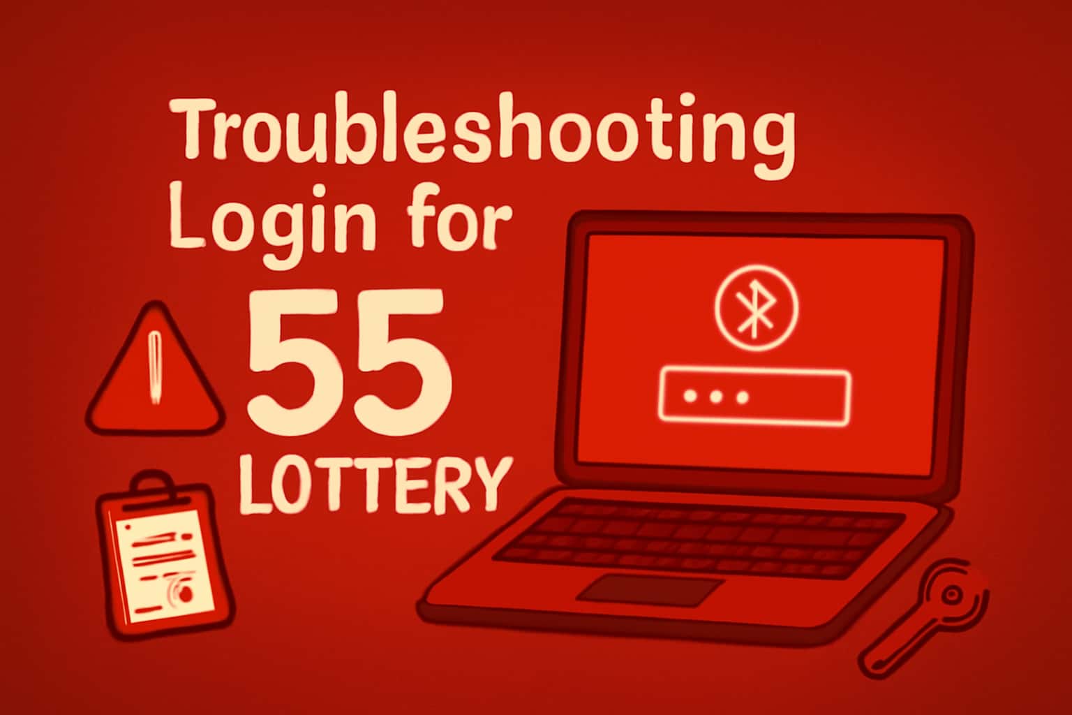 A visual representation of troubleshooting login issues for 55 Lottery, featuring the text clearly.