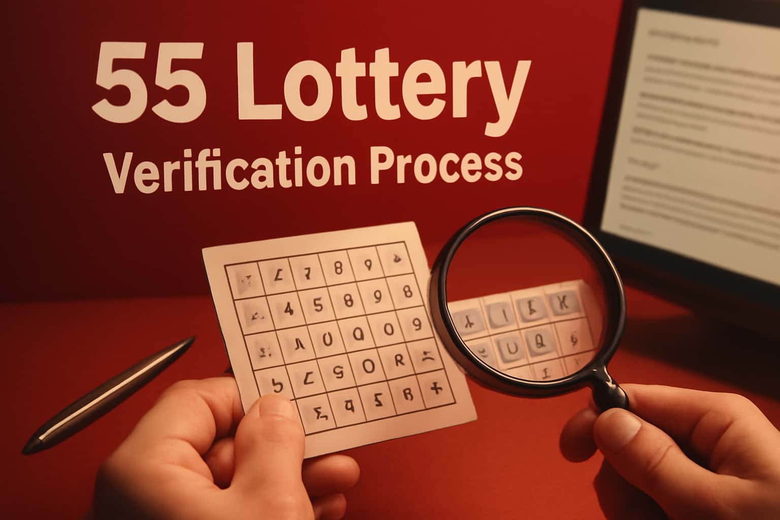 An illustration depicting the verification process of 55 Lottery.
