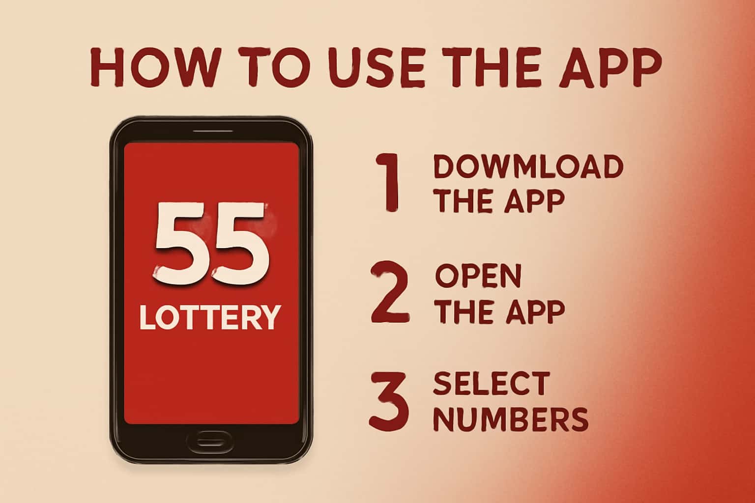 A visual overview of the 55 Lottery App interface with prominent text.