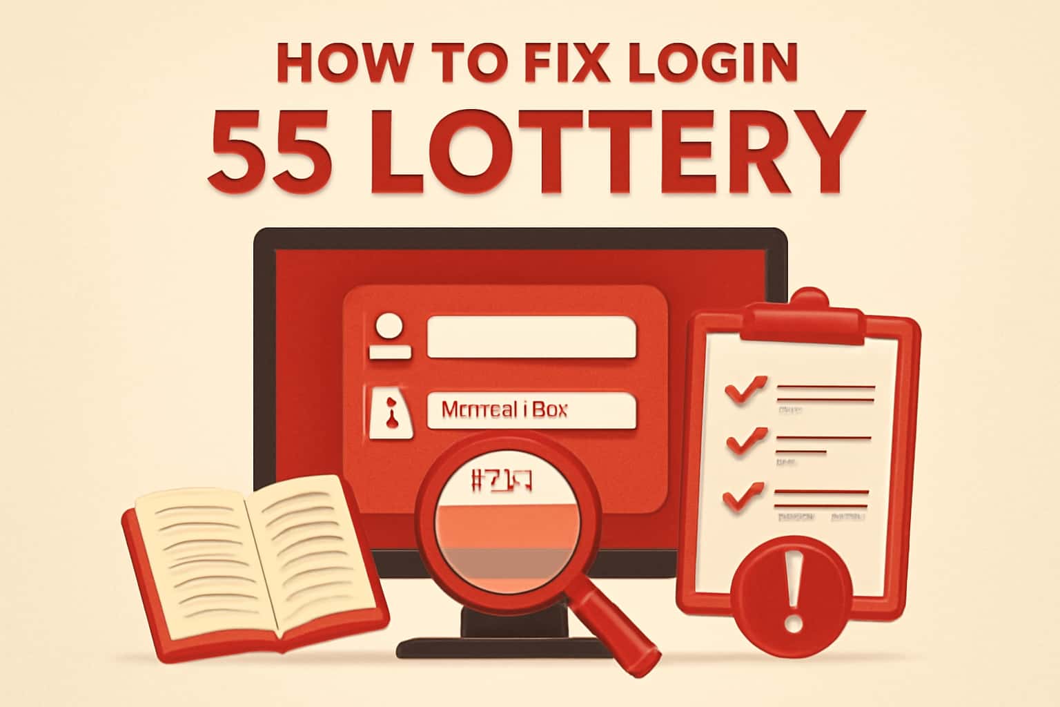 An illustrative image depicting login issues and solutions related to the 55 Lottery.