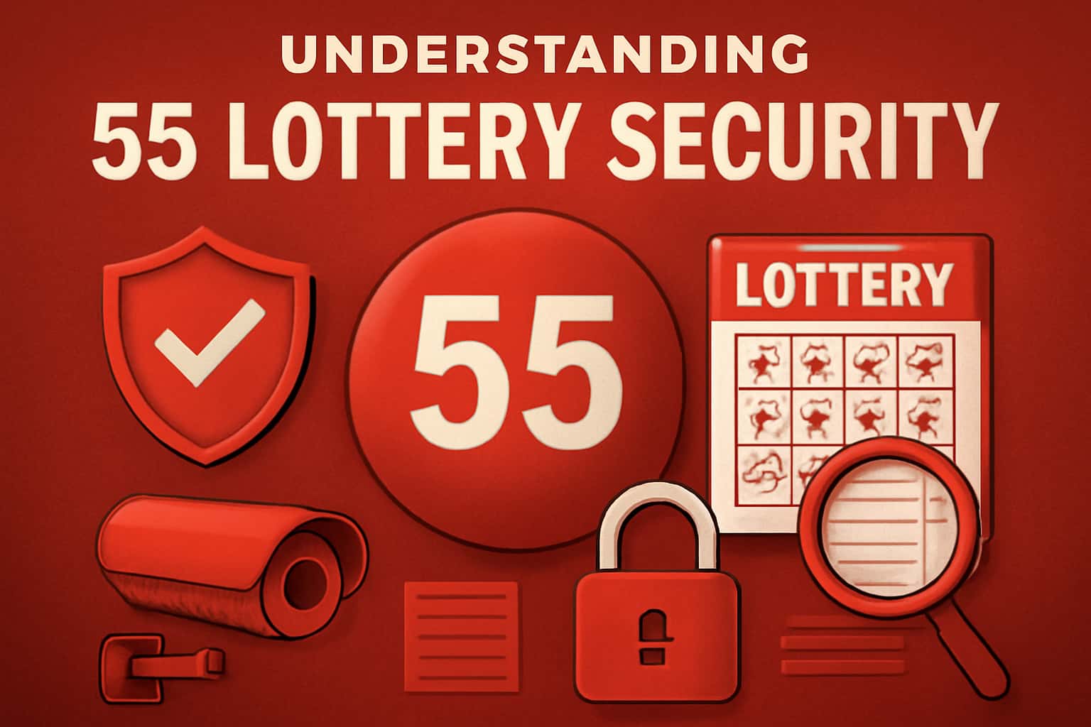 An educational representation of 55 Lottery Security with relevant security icons.