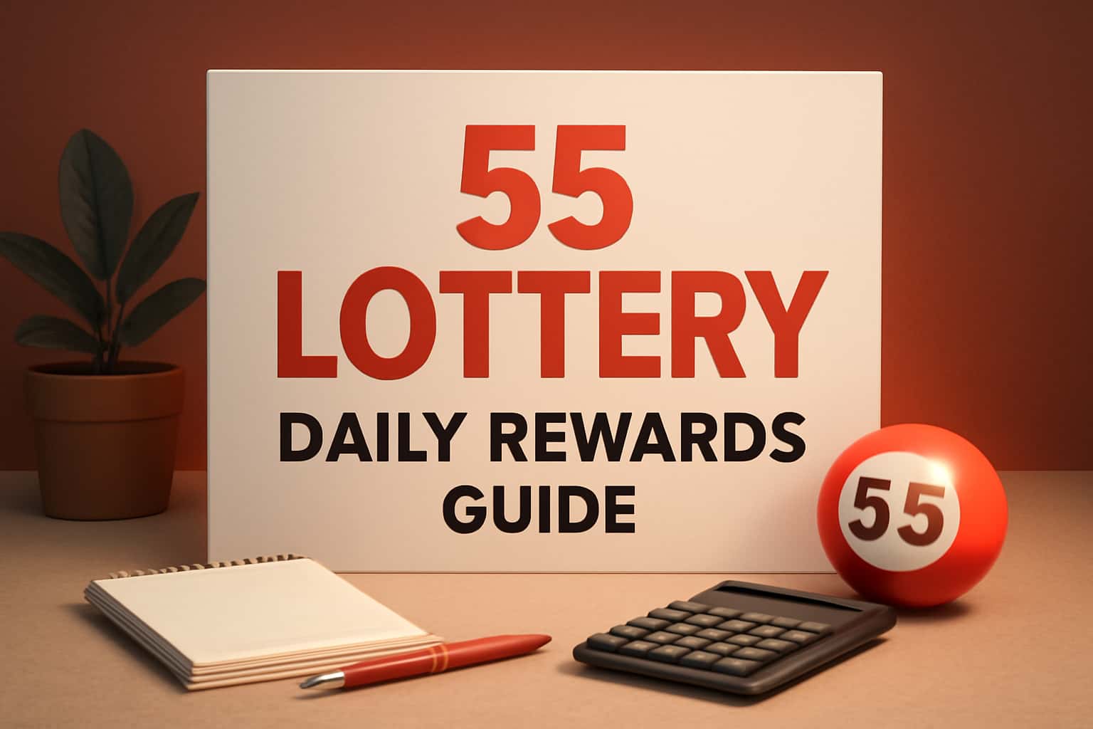 A conceptual image representing the 55 Lottery Daily Rewards Guide with neutral tones and the text '55 Lottery'.